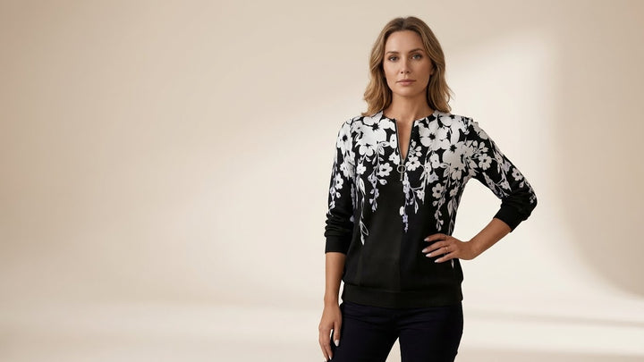 Fay – Zwarte Bloemen Zipper Top